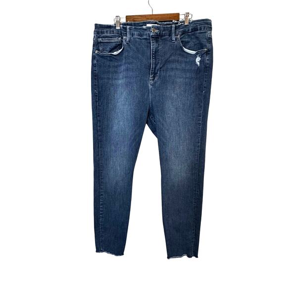 Good American Good Legs Crop Raw Hem Skinny Jeans Size 22 High Rise Stretch - Picture 2 of 13